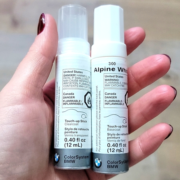Bmw touch up paint apline white base and clear coat